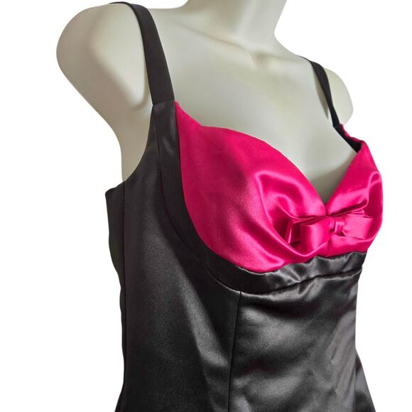 Vintage 90s Jessica McClintock Gunne Sax Black Pink Satin Formal Dress Prom Bow - Picture 4 of 16